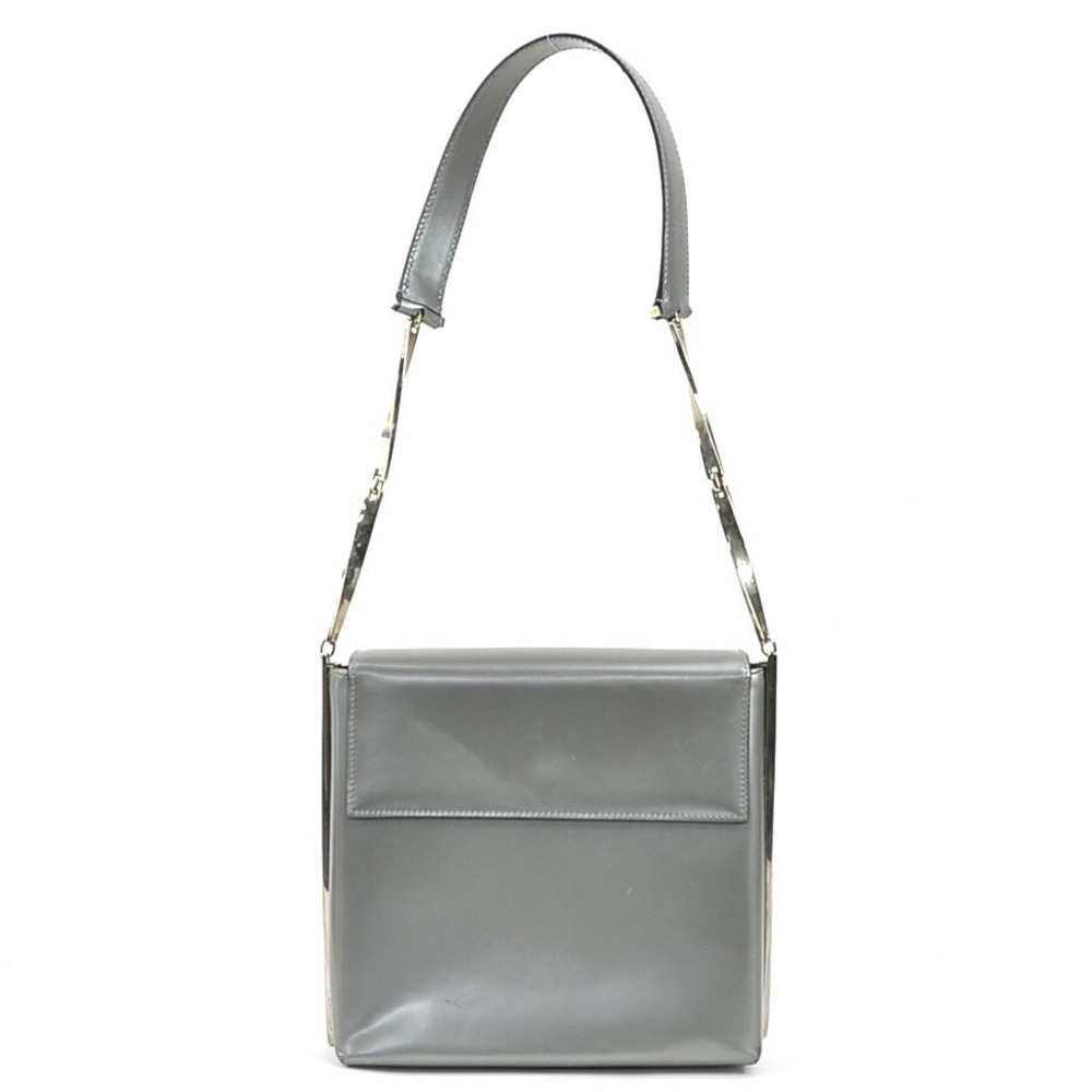 Salvatore Ferragamo Shoulder Bag Leather Metal Gray Silver